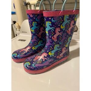 Western Chief Kids Purple Lucky Horse Print Rain Boots Size 13